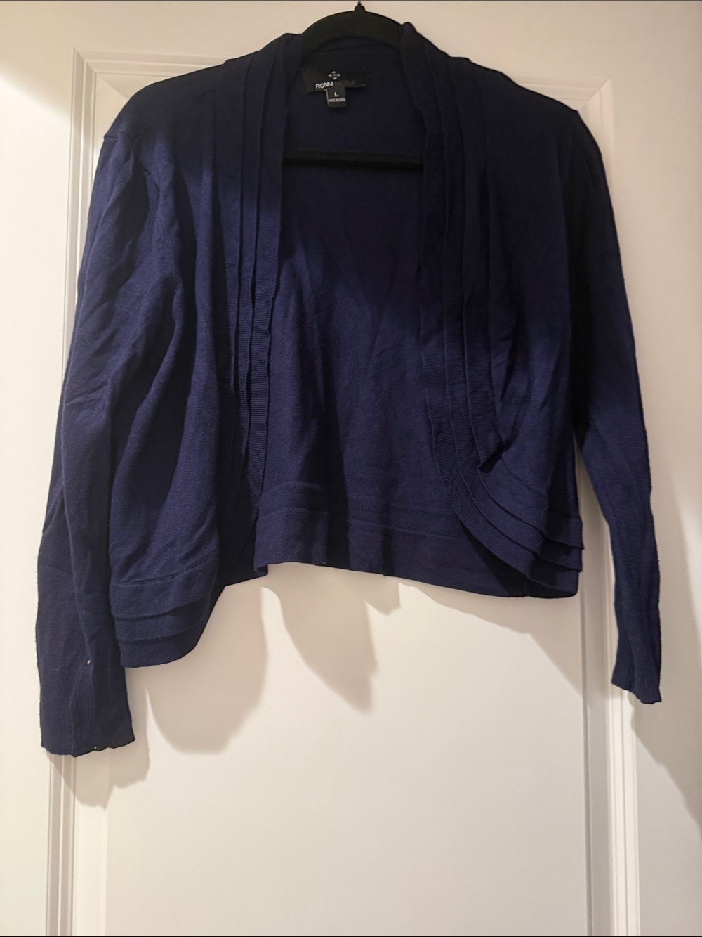 Ronni Nicole Navy Cropped Open-Front Cardigan